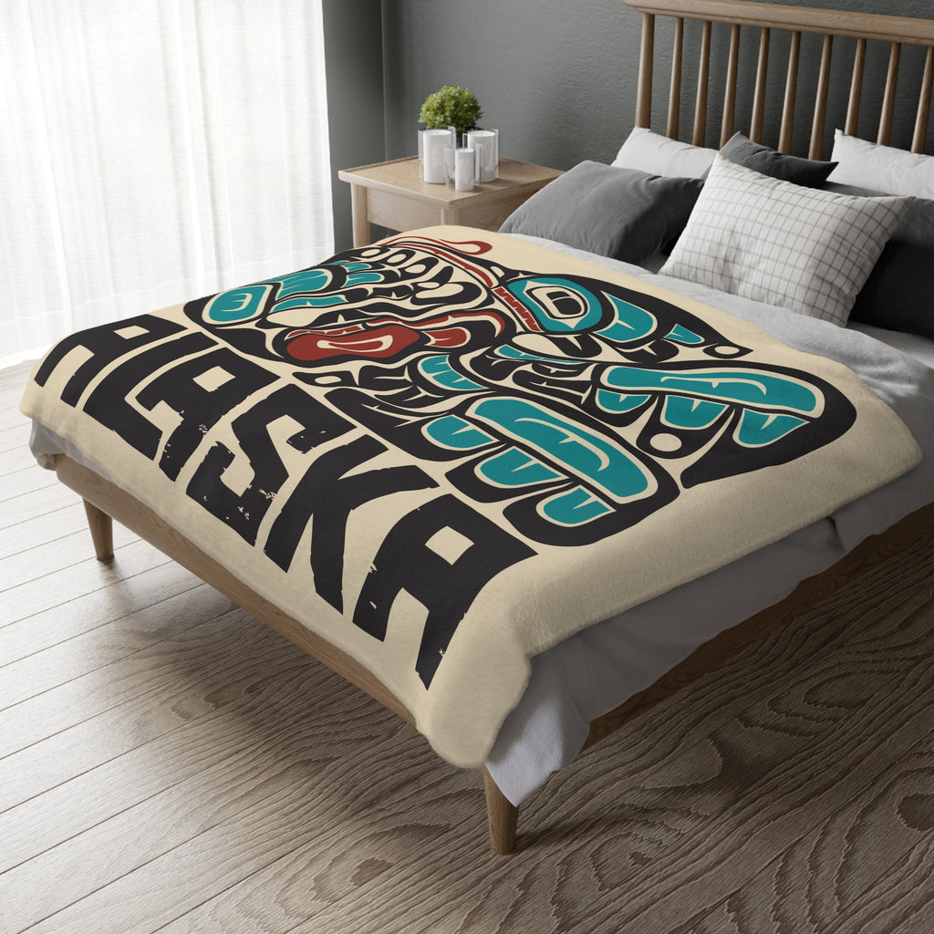 Reversible Plush Blanket - Rustic Alaska Tribal Hummingbird