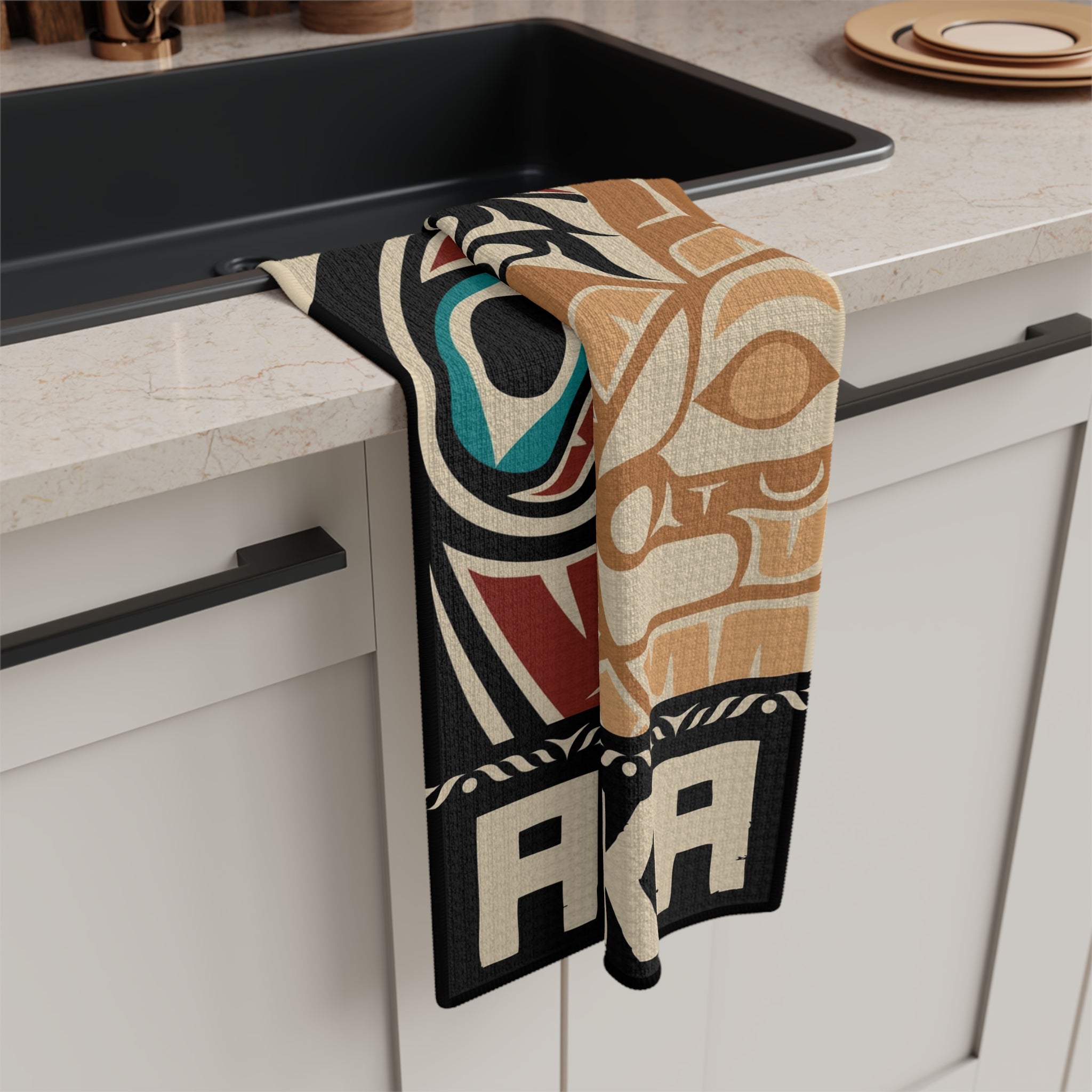Tea Towel | 18x30" Waffle Weave | Alaska Tribal Raven & Sun | Stateline™ Collection