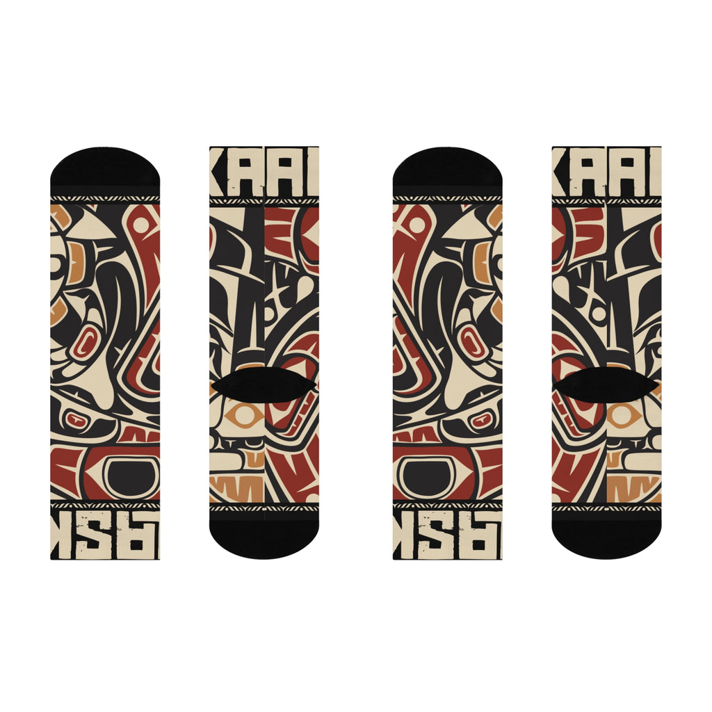 Crew Socks - Cushion Bottom - Rustic Alaska Tribal Raven - AK State Line™ Collection