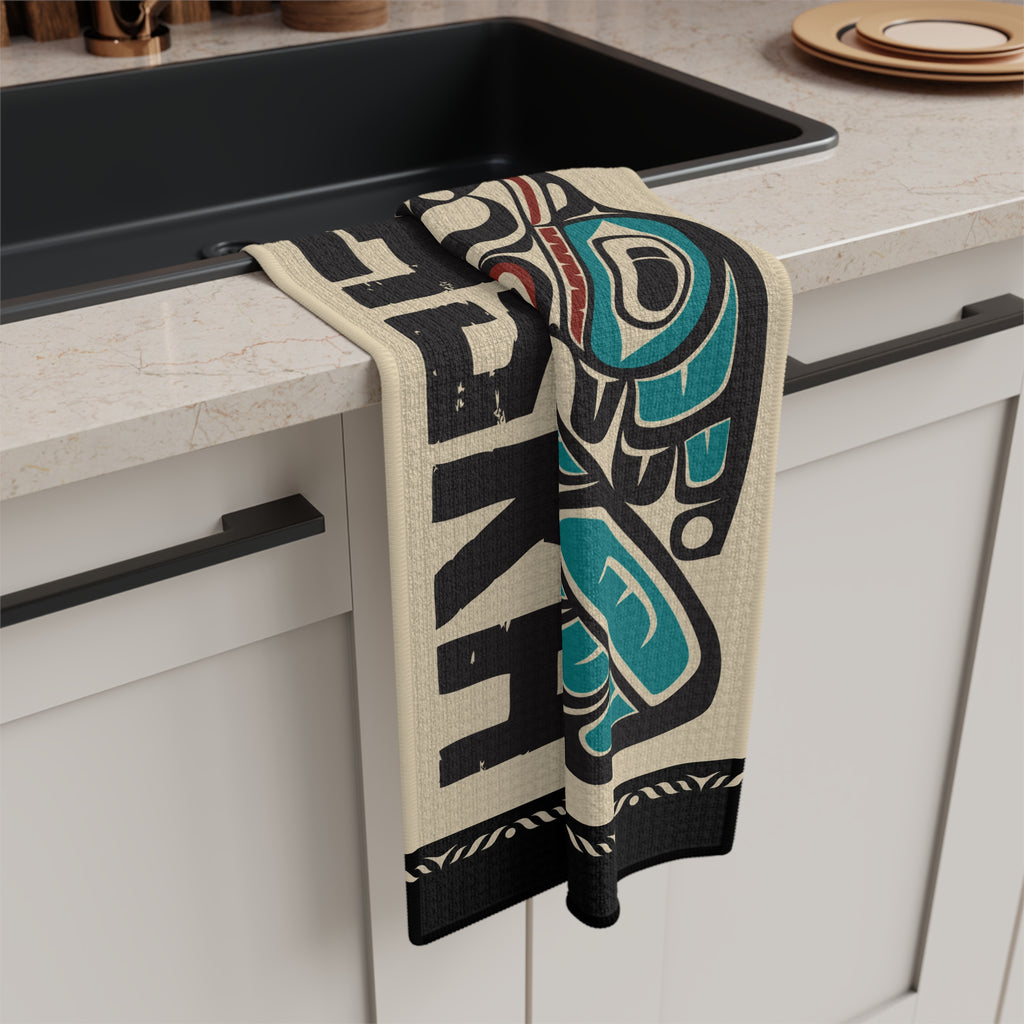 Microfiber Tea Towel - Rustic Alaska Tribal Hummingbird - AK State Line™ Collection