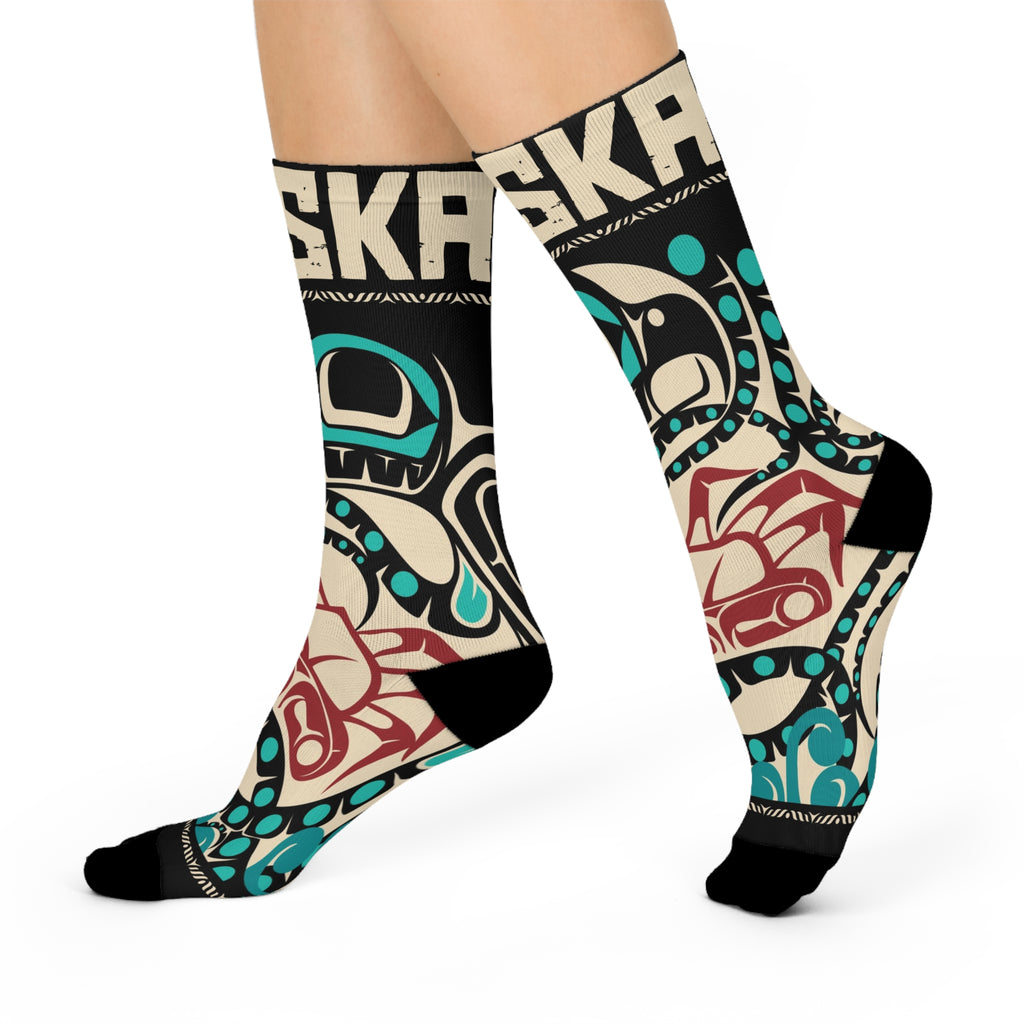 Crew Socks - Cushion Bottom - Rustic Alaska Tribal Octopus - AK State Line™