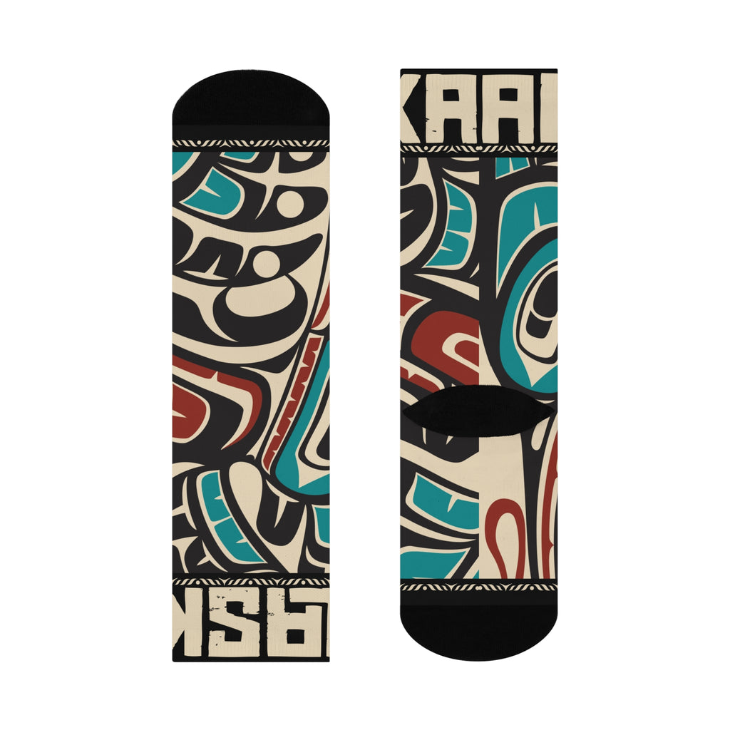 Crew Socks - Cushion Bottom - Rustic Alaska Tribal Hummingbird - AK State Line™