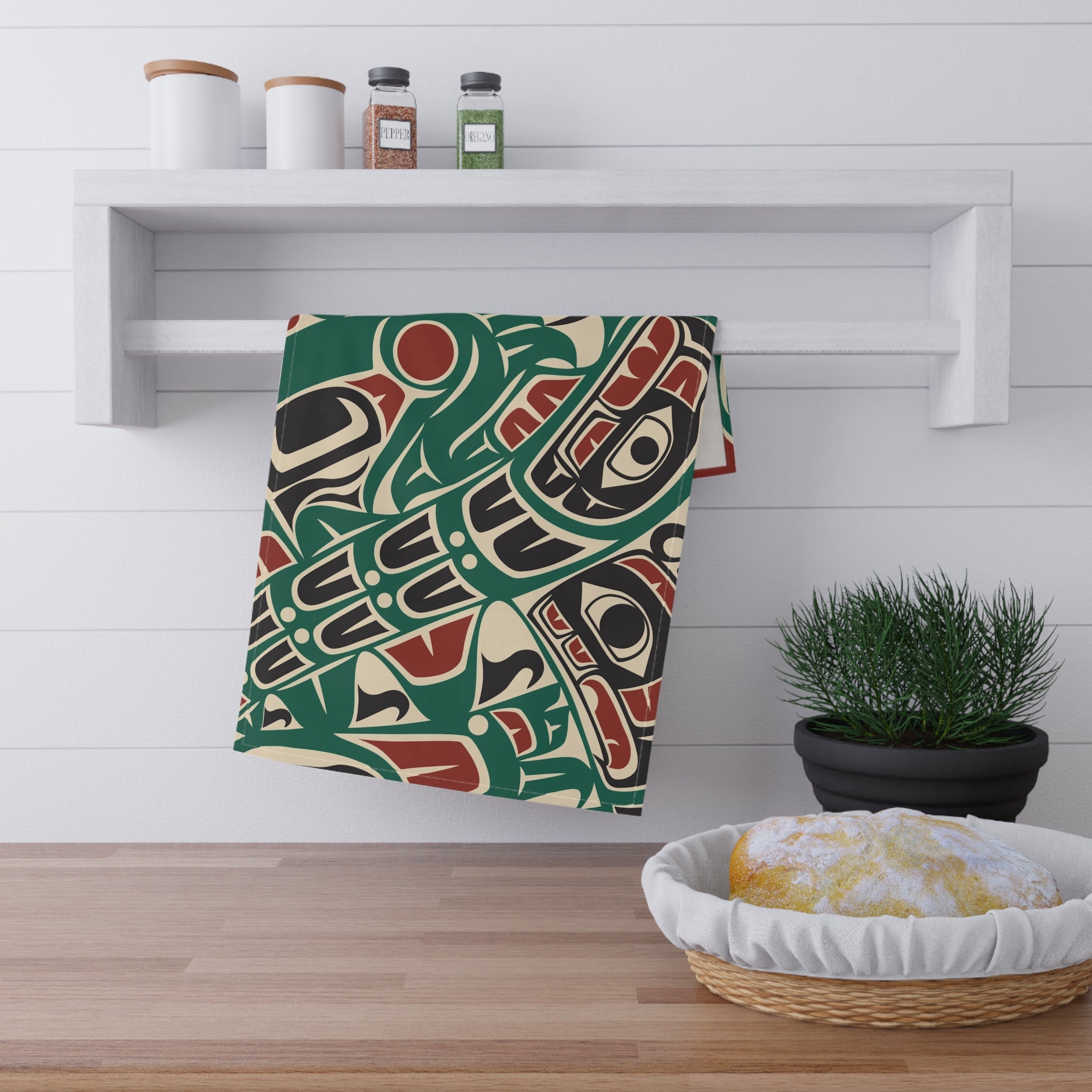 Cotton Twill Tea Towel - Classic Tribal Sea Monster - Northern Spiritlines™