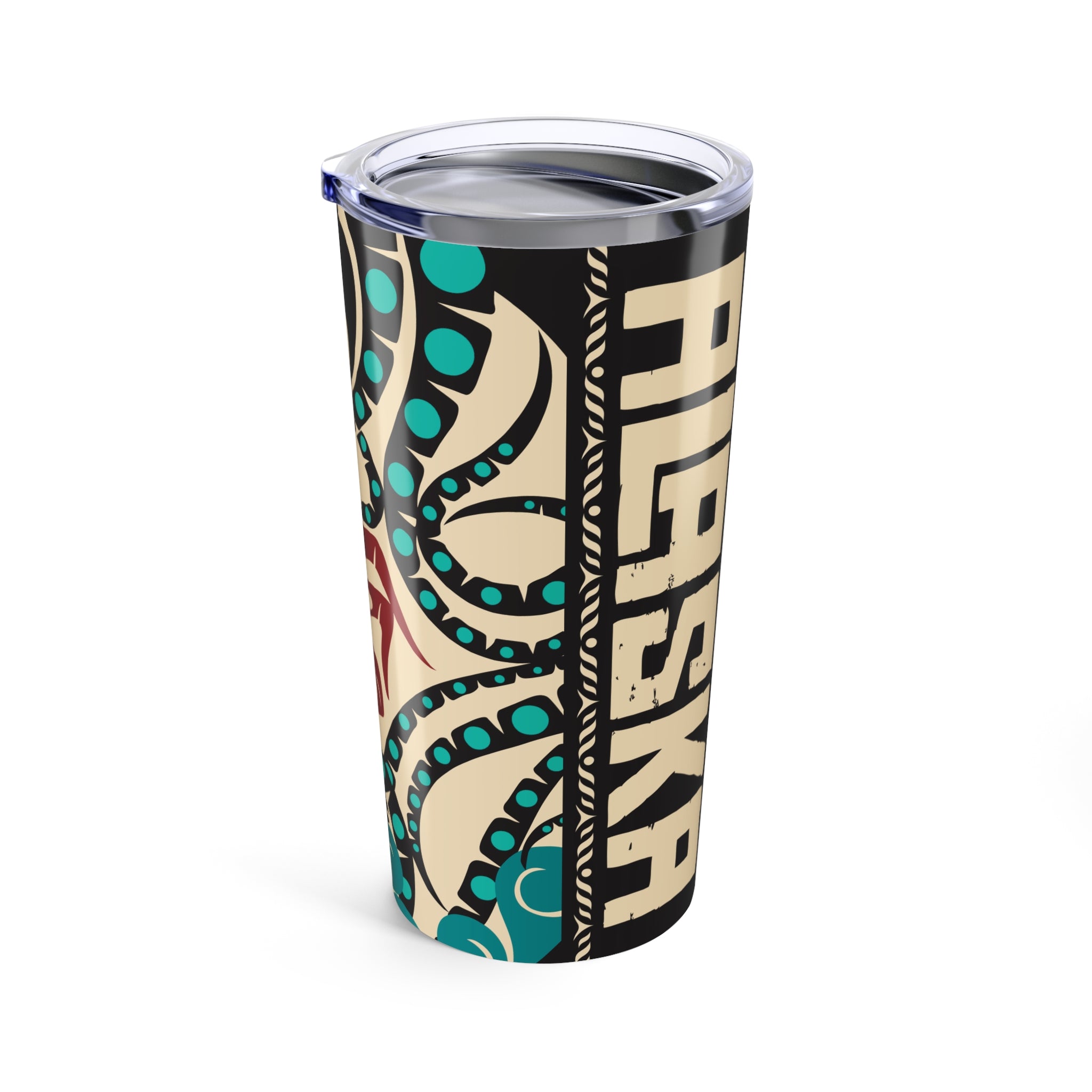 20 oz. Stainless Steel Tumbler w/ Lid - Rustic Alaska Tribal Octopus - AK State Line™ Collection