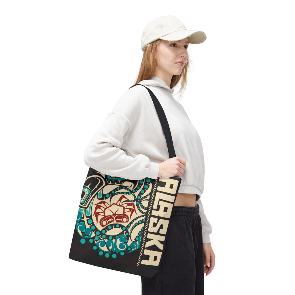 Canvas Tote Bag - Style No. 1 Rustic Alaska Tribal Octopus - AK State Line™ Collection