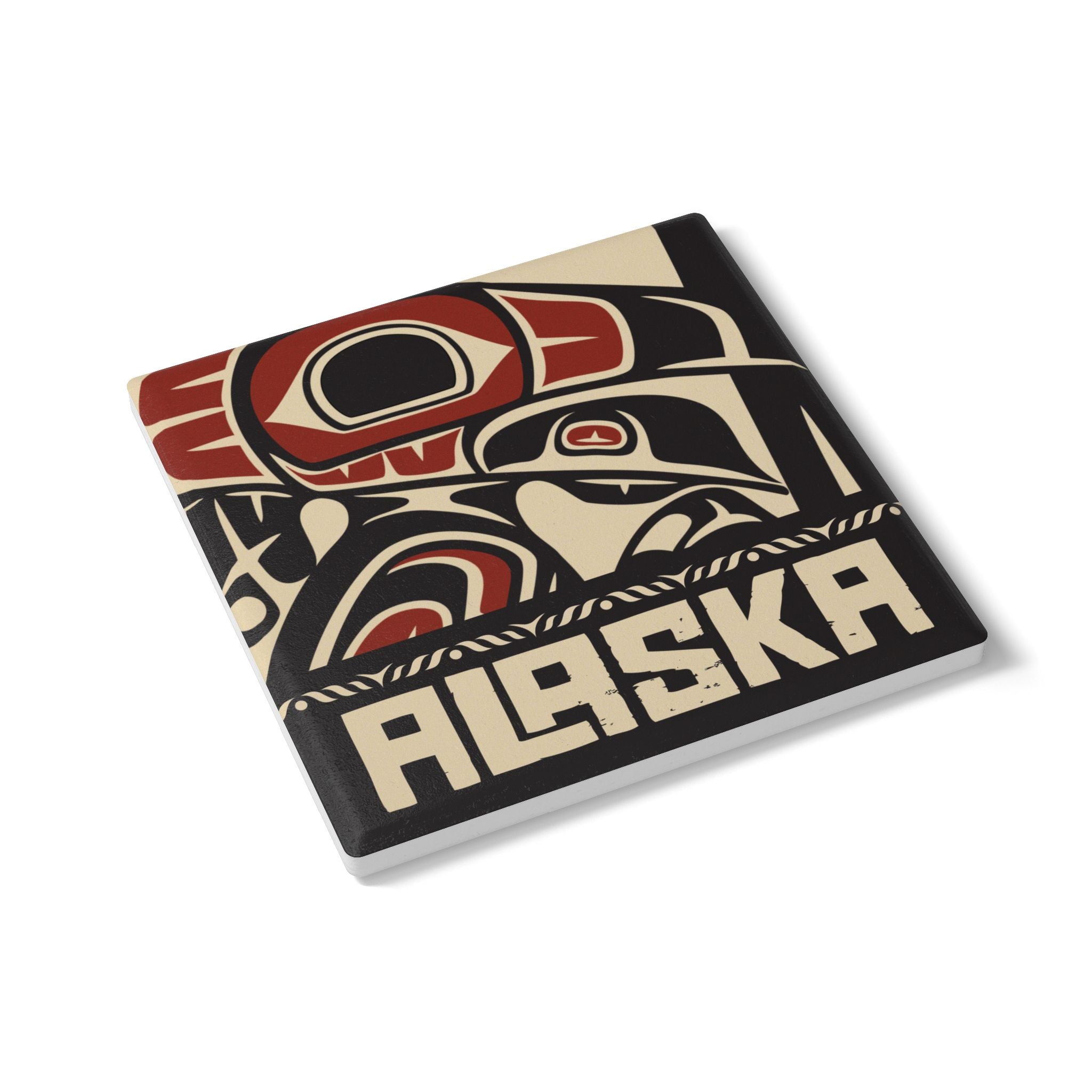 Ceramic Coaster - Rustic Alaska Tribal Raven - AK State Line™ Collection