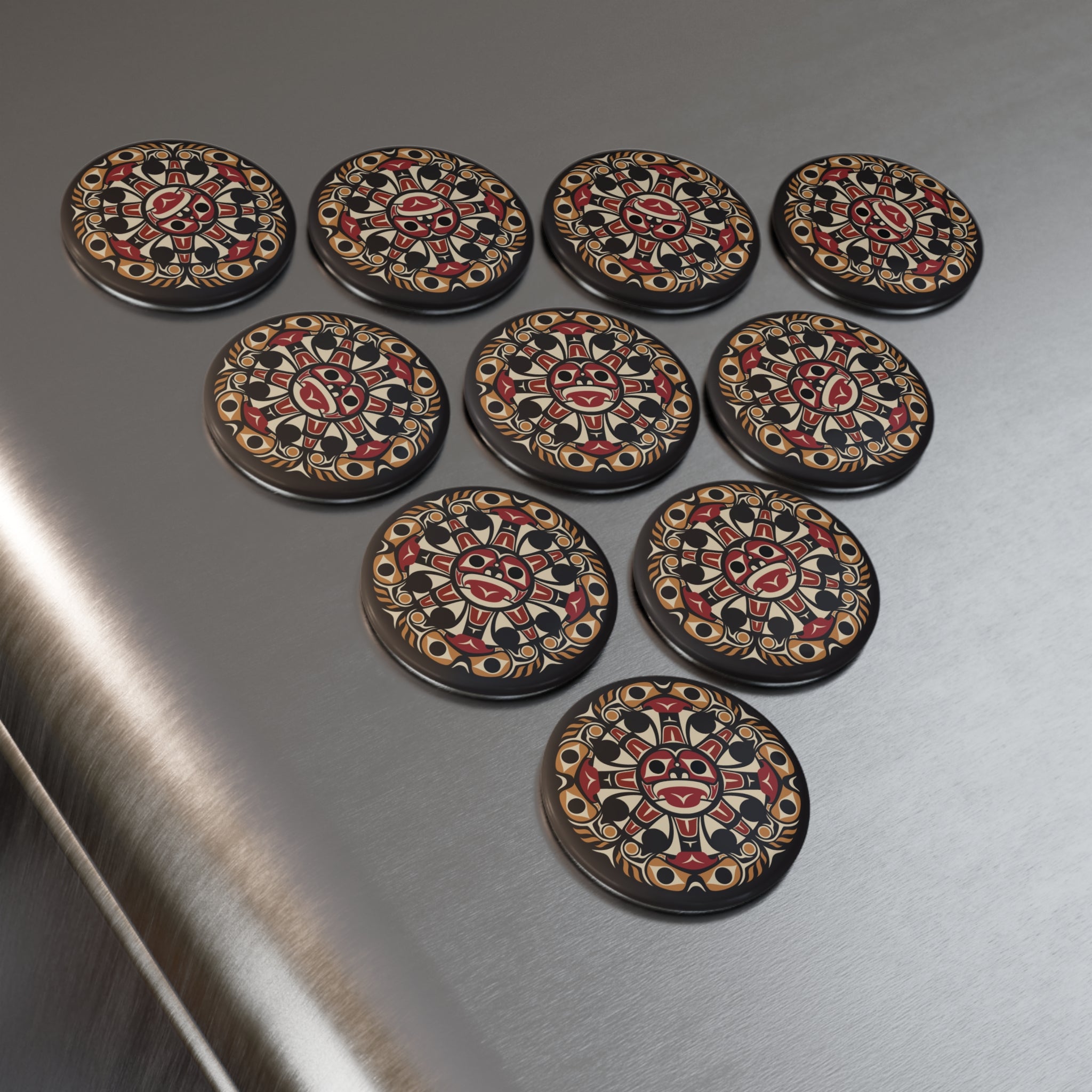 Round Metal Magnet (1 & 10 pcs) - Classic Tribal Sun Print - Northern Spiritlines™