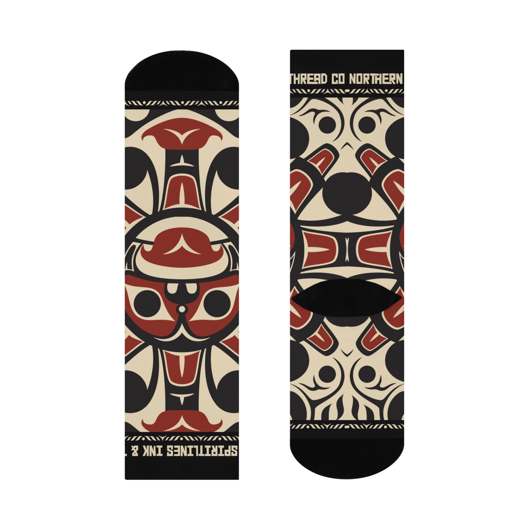 Crew Socks - Cushion Bottom - Classic Tribal Sun Print (Black/Red) - Northern Spiritlines™