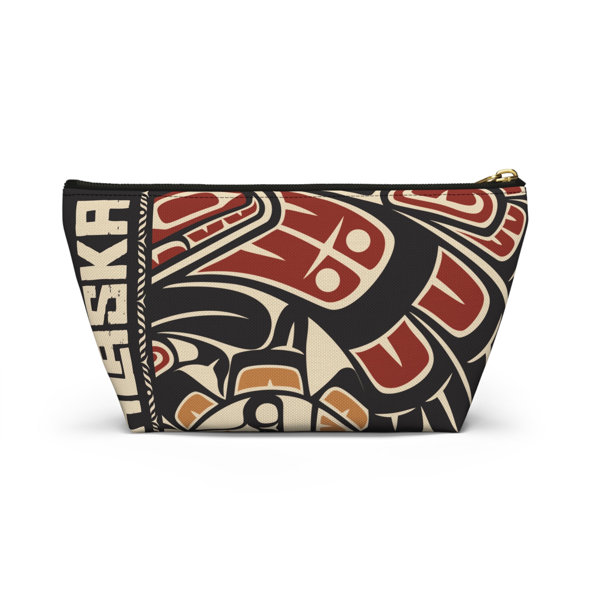Travel Accessory Zipper Pouch - Rustic Alaska Tribal Raven - AK State Line™ Collection
