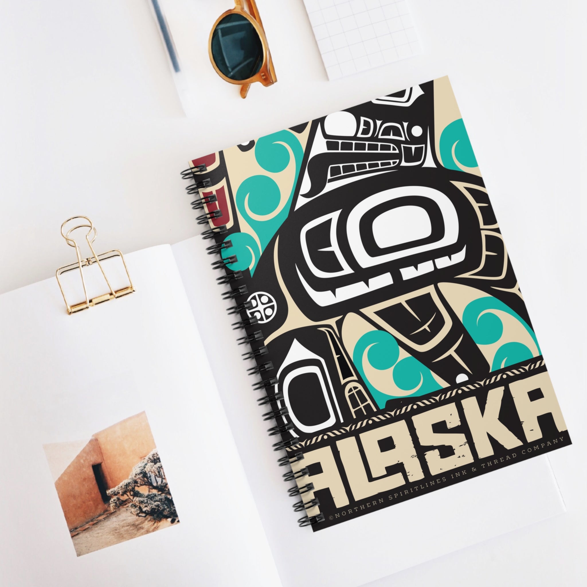 Spiral Notebook, Journal - Rustic Alaska Tribal Orca - AK State Line™ Collection