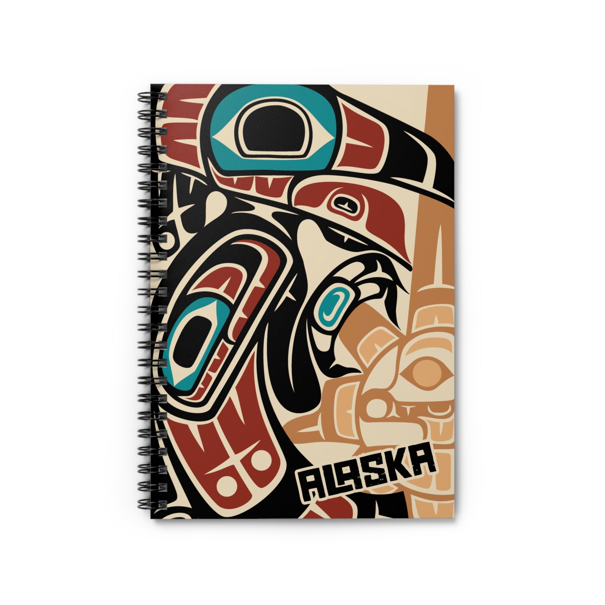 Spiral Notebook, Journal - Alaska Tribal Raven - AK State Line™ Collection