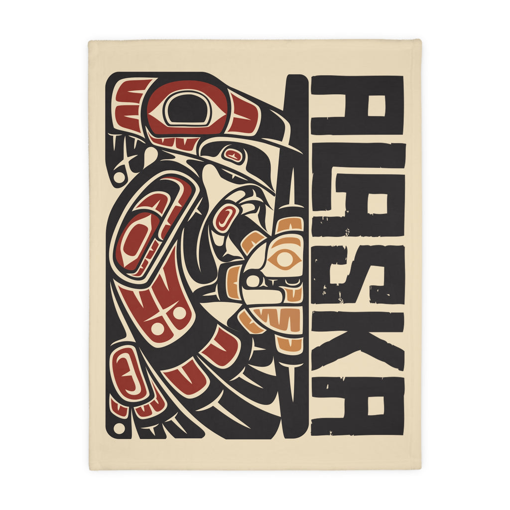 Reversible Plush Blanket - Rustic Alaska Tribal Raven - AK State Line™ Collection