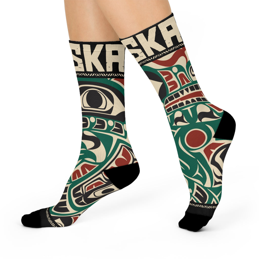 Crew Socks - Cushion Bottom - Rustic Alaska Tribal Sea Monster - AK State Line™