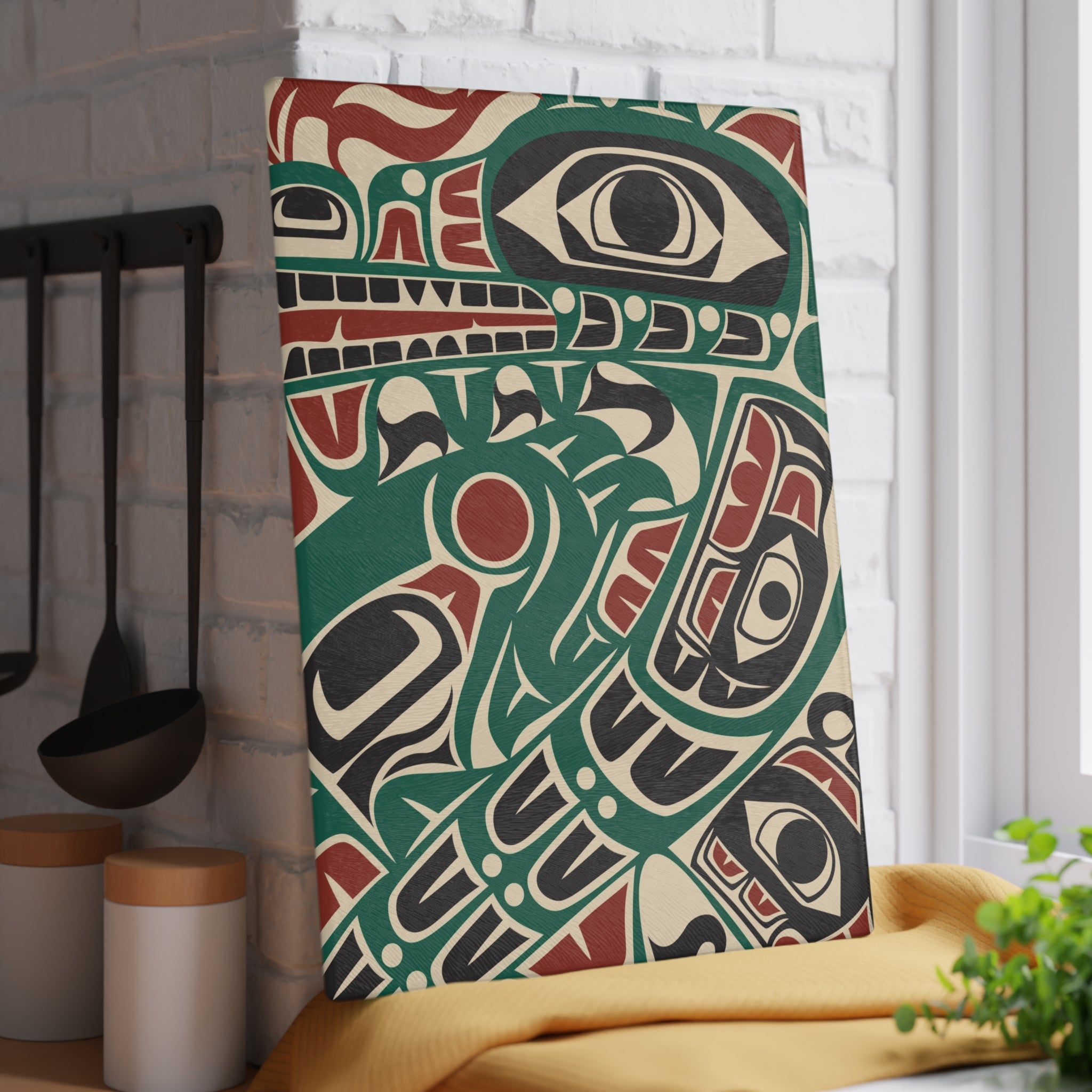Glass Cutting Board - Classic Tribal Sea Monster Print - Northern Spiritlines™