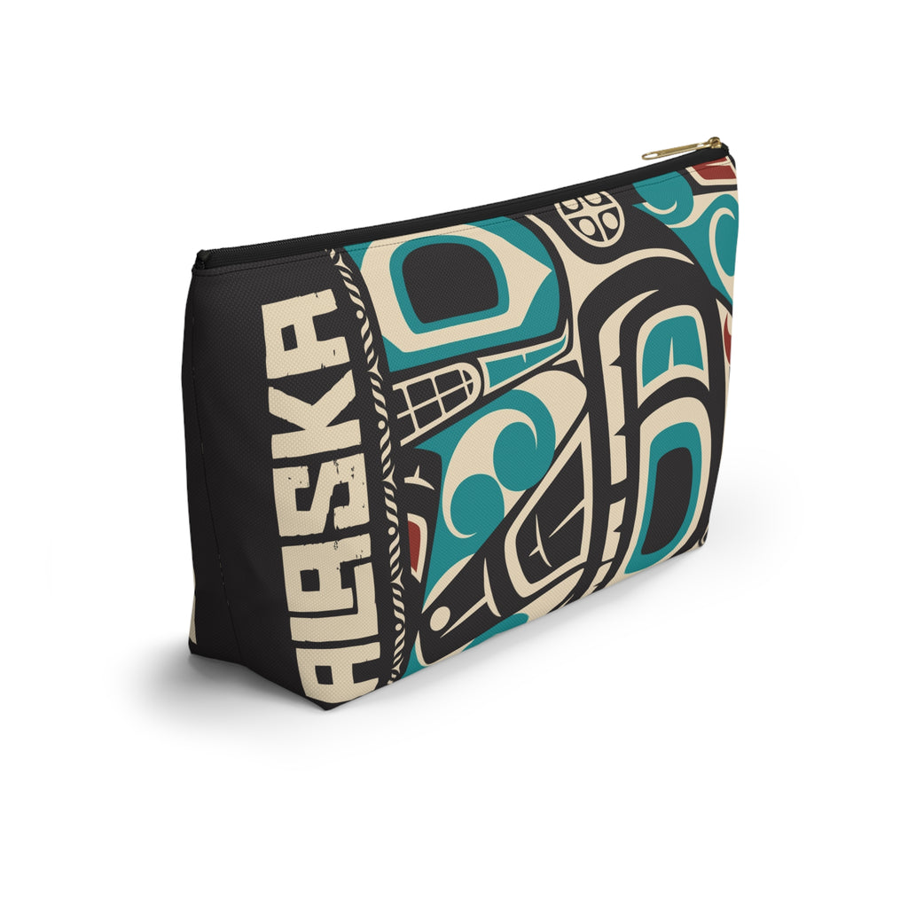 Travel Accessory Zipper Pouch - Rustic Alaska Tribal Orca - AK State Line™ Collection
