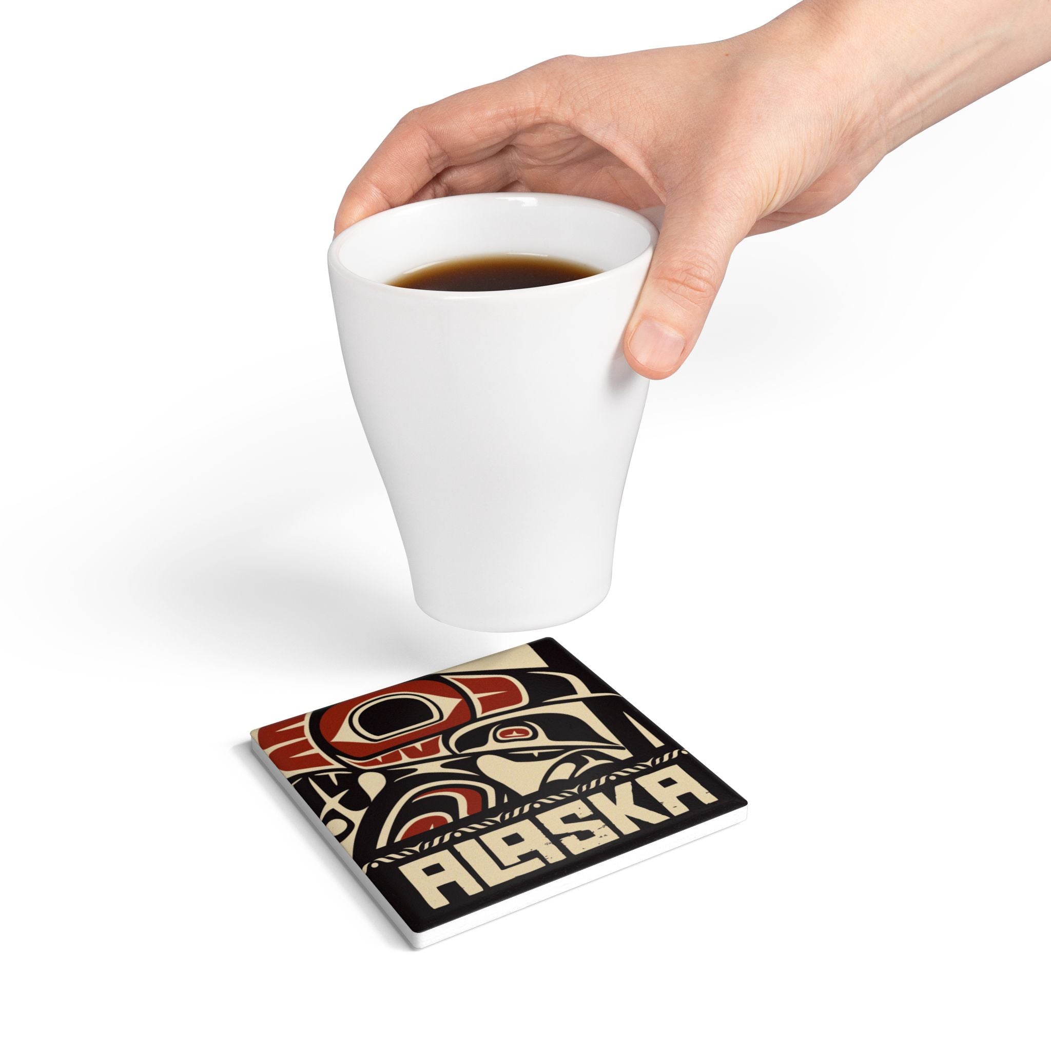 Ceramic Coaster - Rustic Alaska Tribal Raven - AK State Line™ Collection