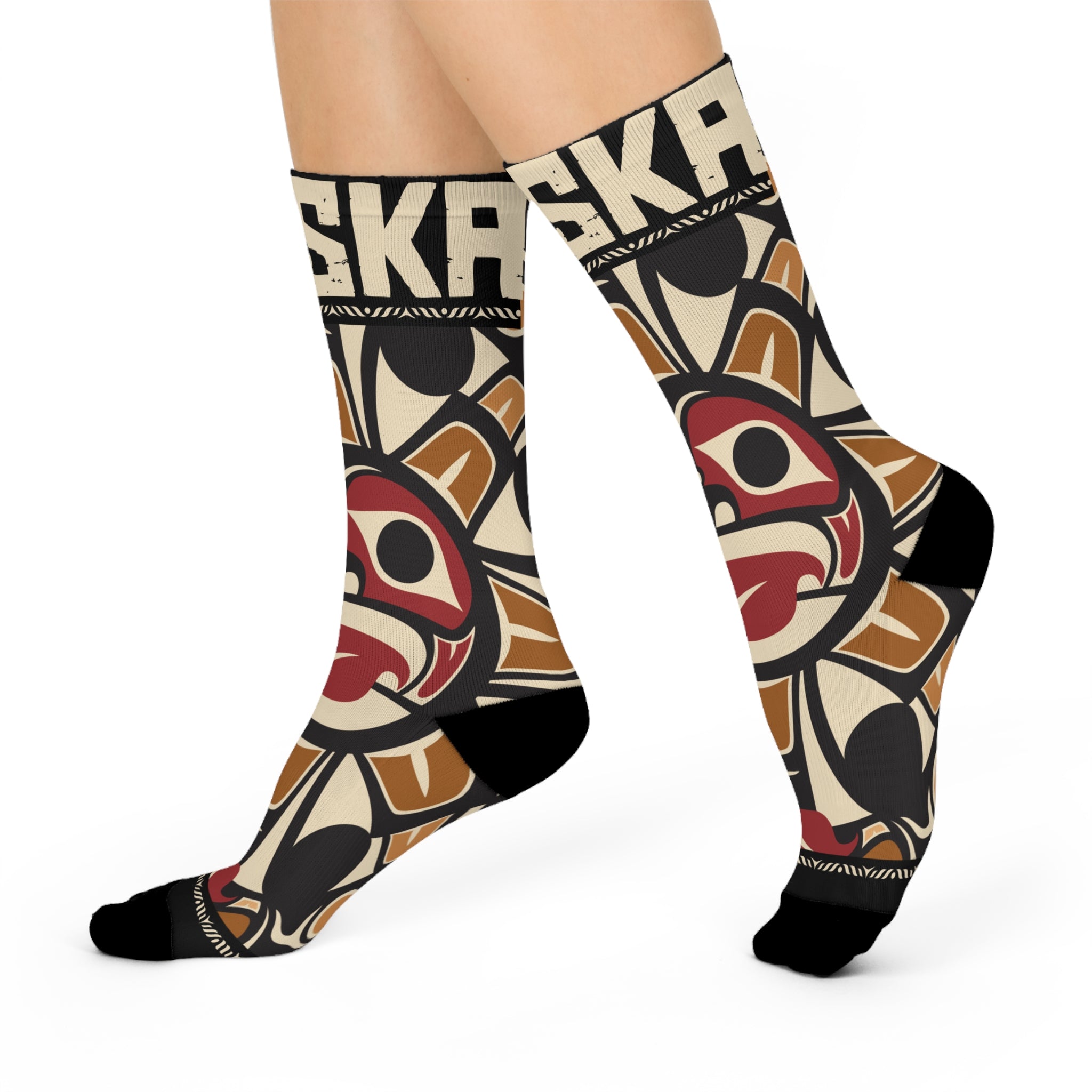 Crew Socks - Cushion Bottom - Rustic Alaska Tribal Sun - AK State Line™ Collection