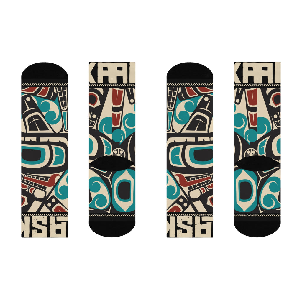 Crew Socks - Cushion Bottom - Rustic Alaska Tribal Orca - AK State Line™ Collection