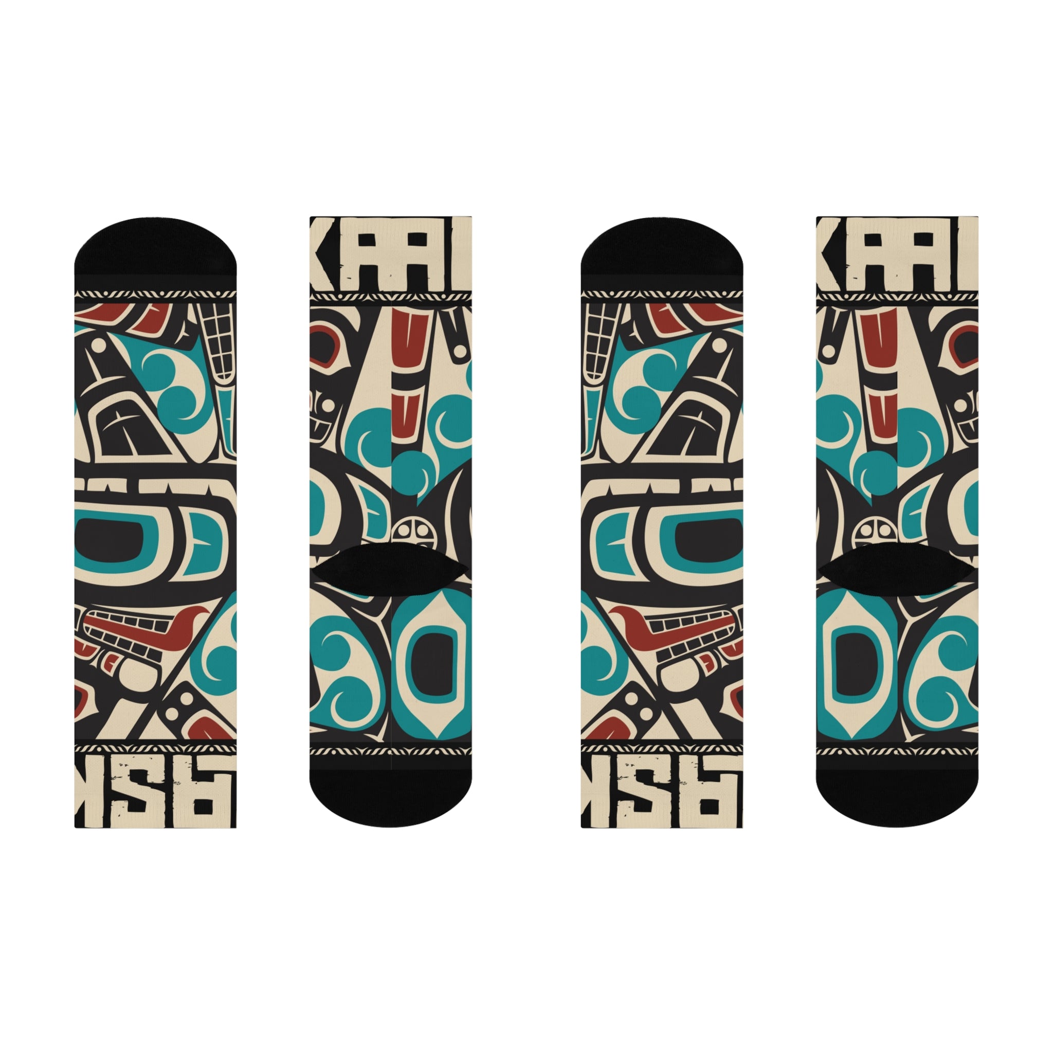 Crew Socks - Cushion Bottom - Rustic Alaska Tribal Orca - AK State Line™ Collection