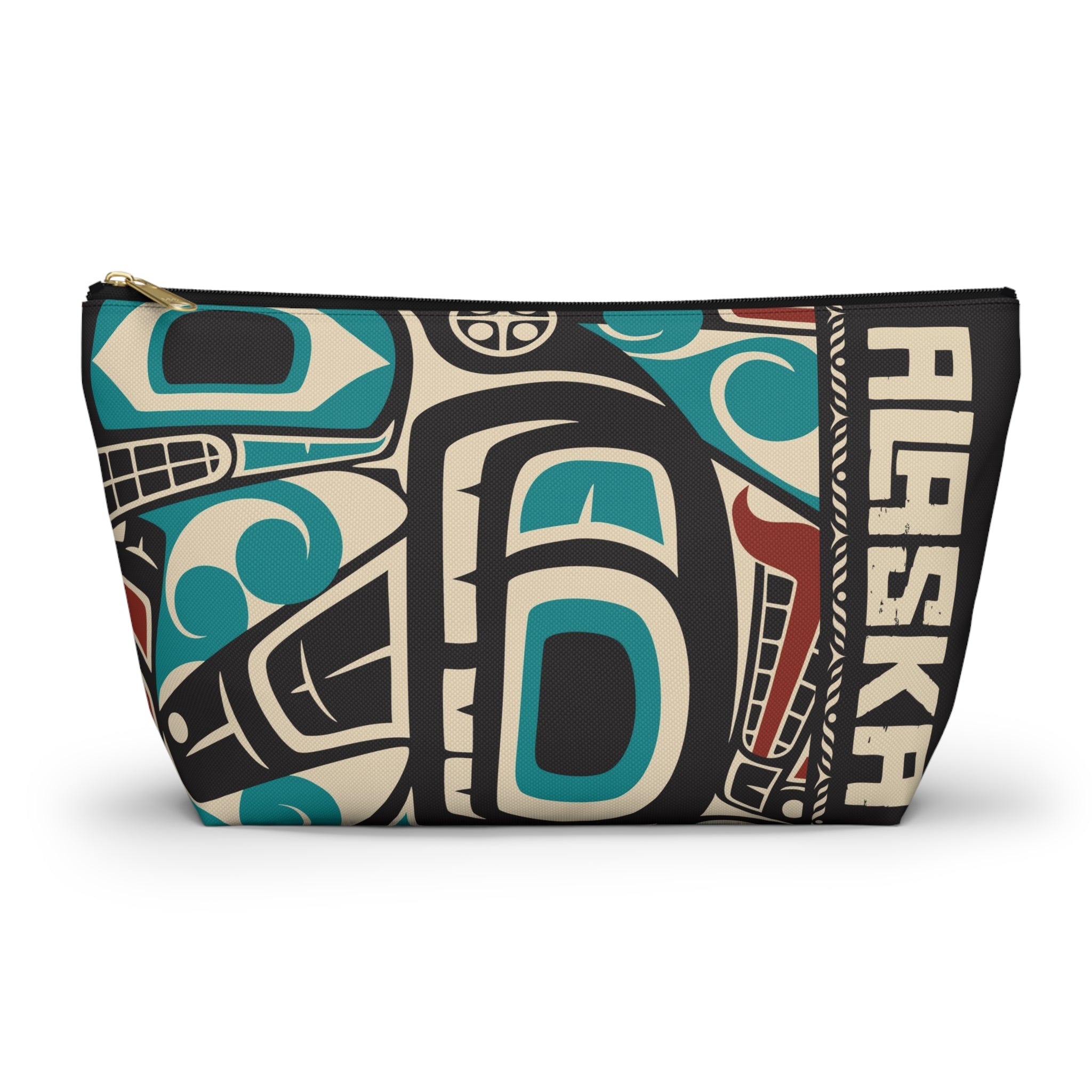 Travel Accessory Zipper Pouch - Rustic Alaska Tribal Orca - AK State Line™ Collection