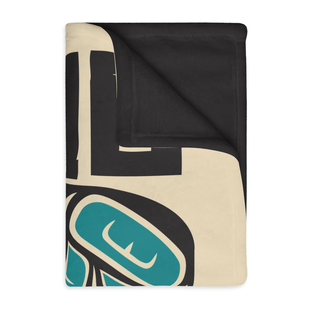 Reversible Plush Blanket - Rustic Alaska Tribal Hummingbird