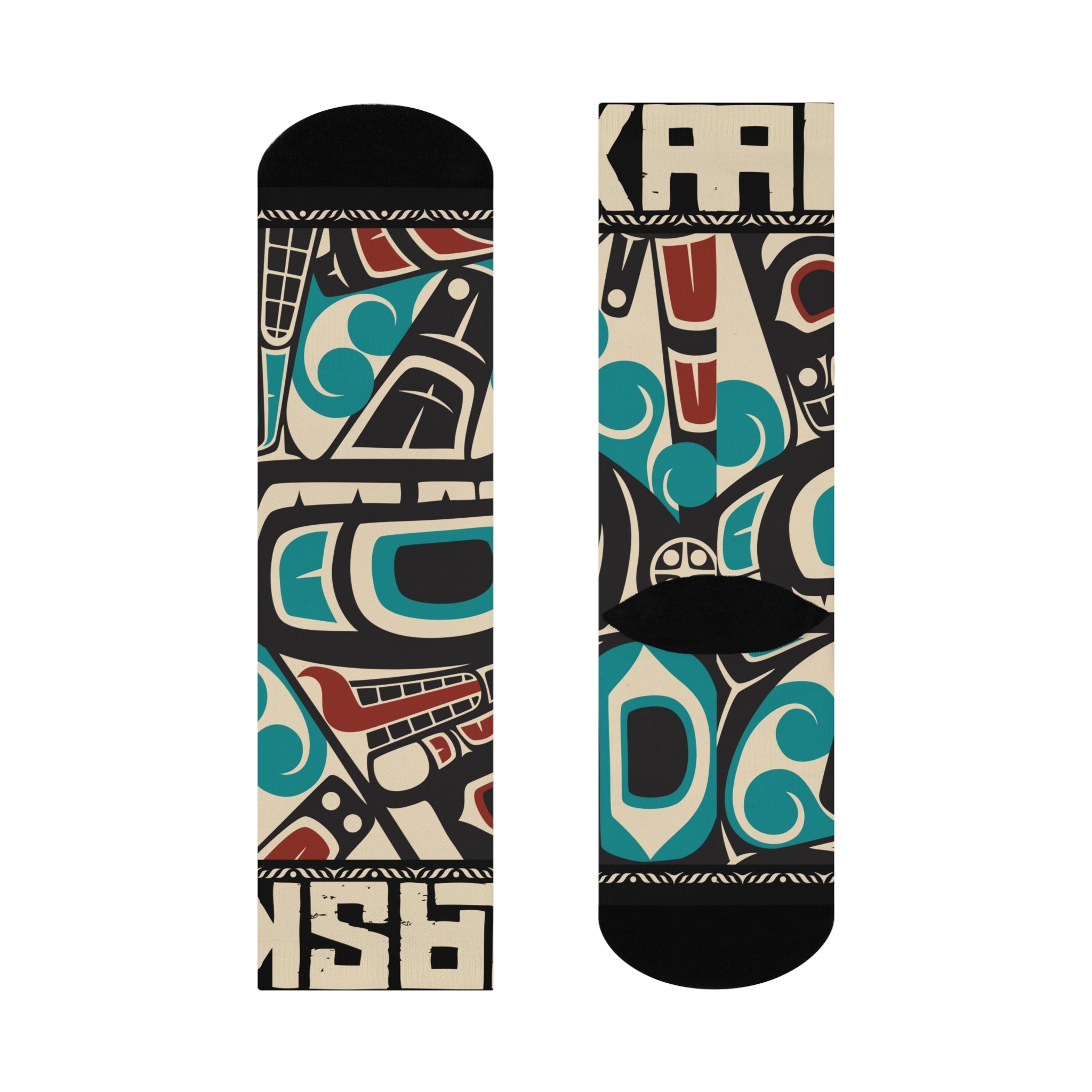 Crew Socks - Cushion Bottom - Rustic Alaska Tribal Orca - AK State Line™ Collection