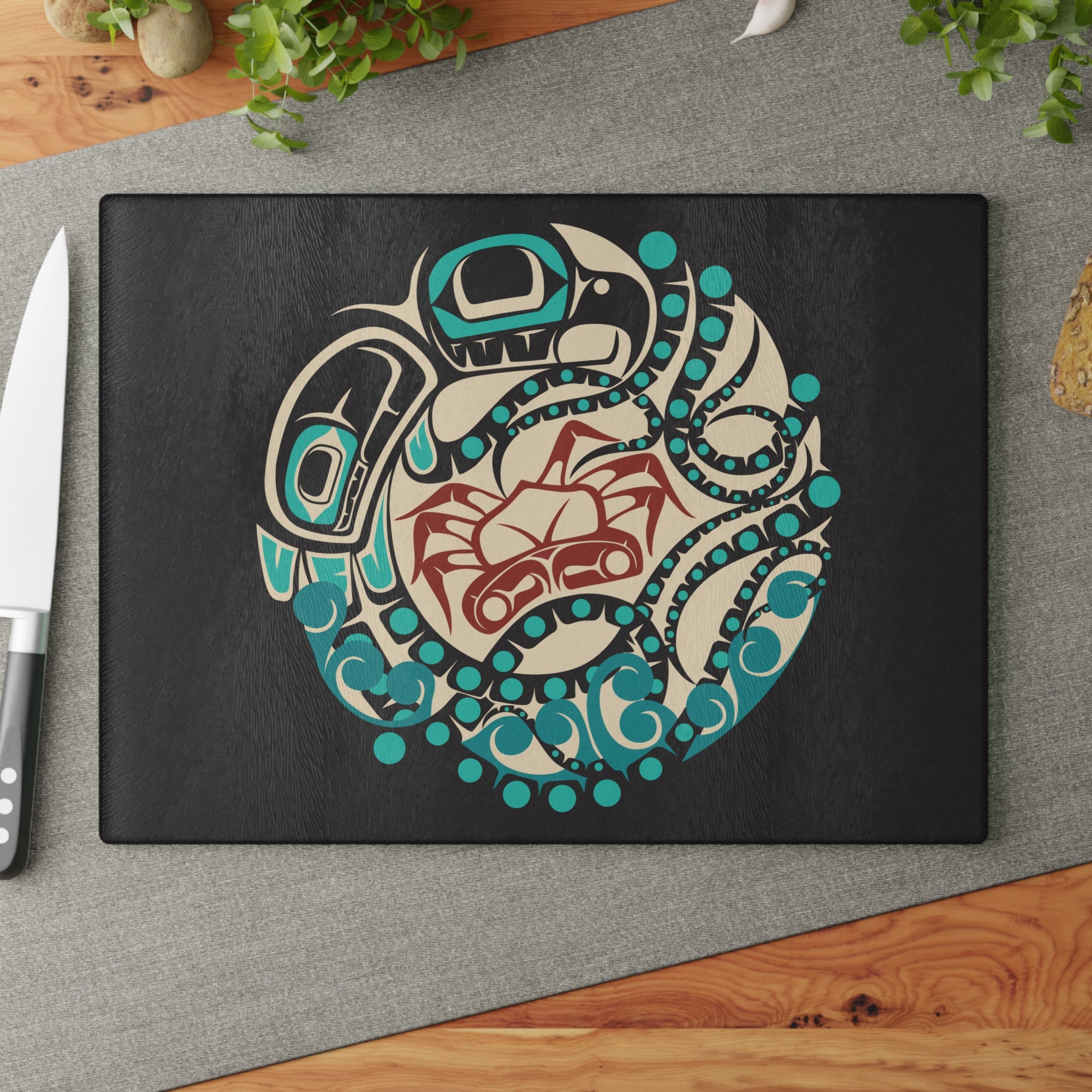 Glass Cutting Board - Classic Tribal Octopus Print - Northern Spiritlines™