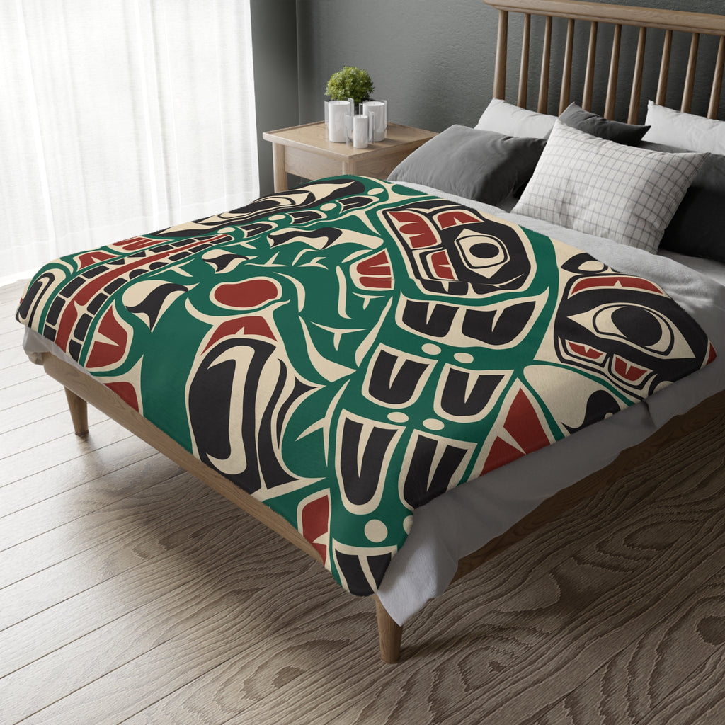 Reversible Plush Blanket - Classic Tribal Sea Monster - Northern Spiritlines™