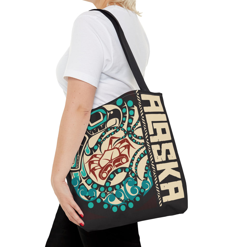 Canvas Tote Bag - Style No. 1 Rustic Alaska Tribal Octopus - AK State Line™ Collection