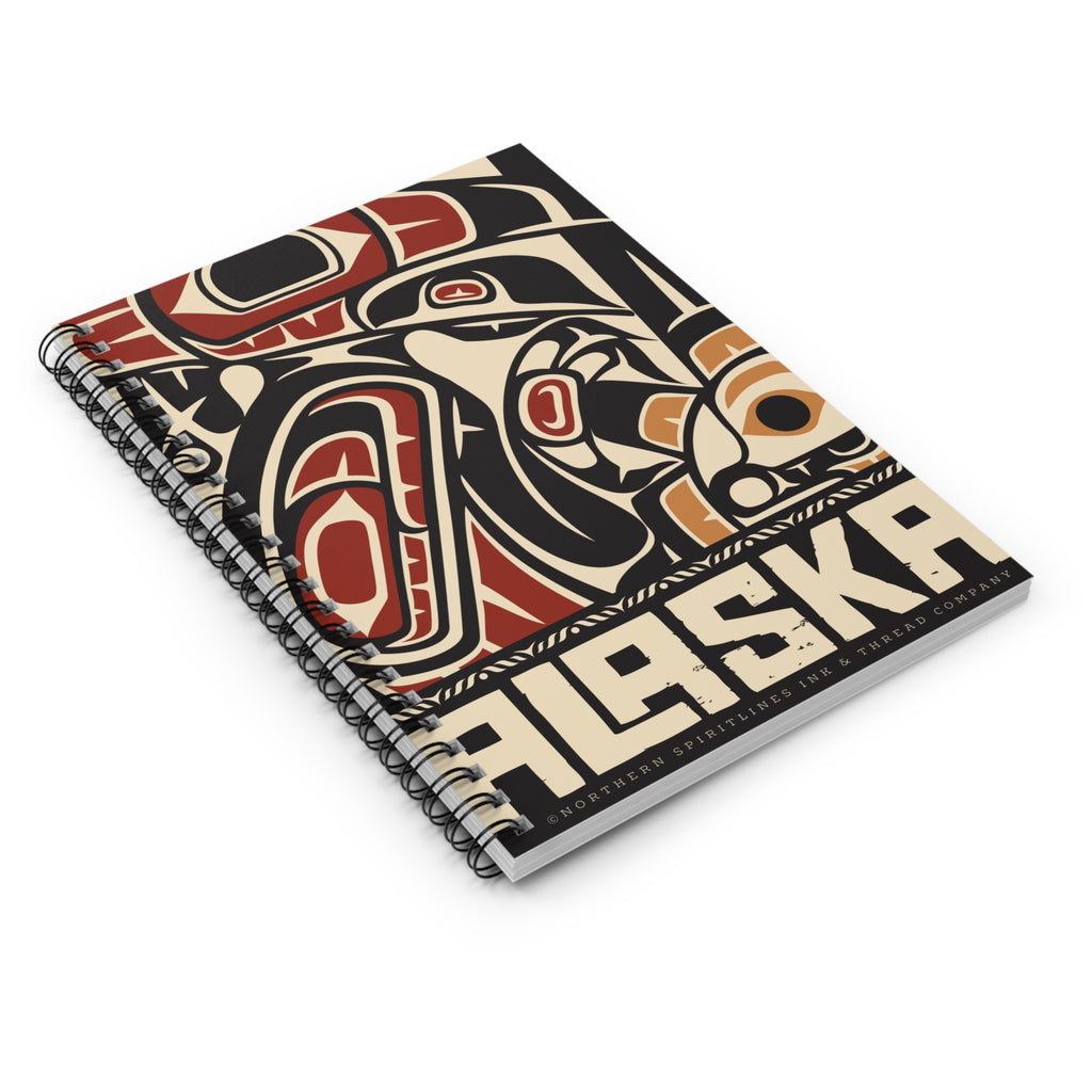 Spiral Notebook, Journal - Rustic Alaska Tribal Raven - AK State Line™ Collection