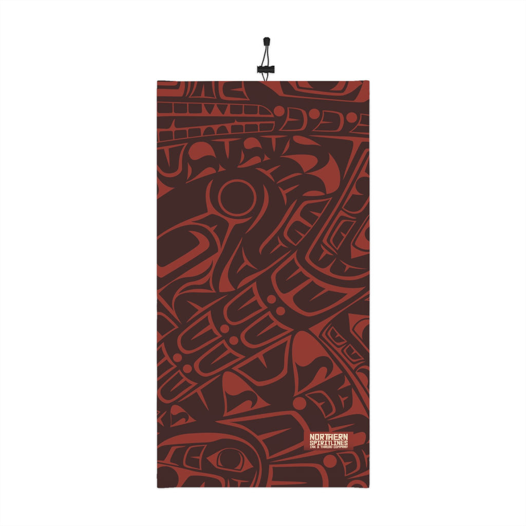 Neck Gaiter, Headband with Drawstring - Classic Tribal Print in Garnet Red - Northern Spiritlines™