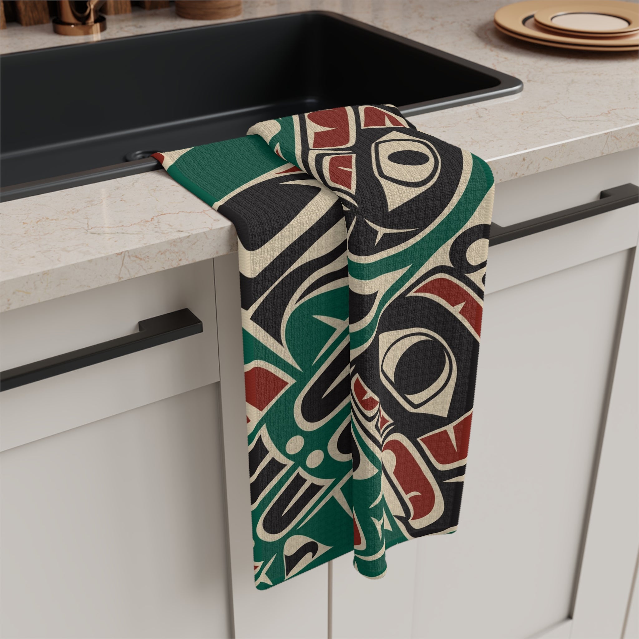 Microfiber Tea Towel - Classic Tribal Sea Monster Print - Northern Spiritlines™