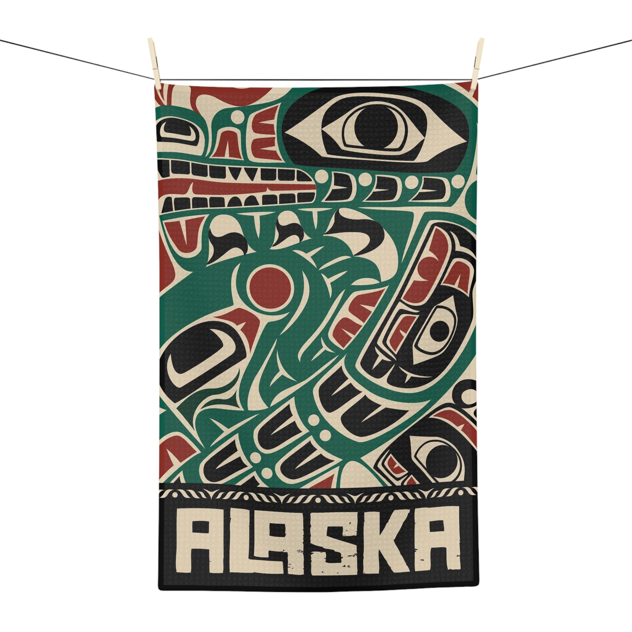 Tea Towel | 18x30" Waffle Weave | Alaska Tribal Sea Monster | Stateline™ Collection