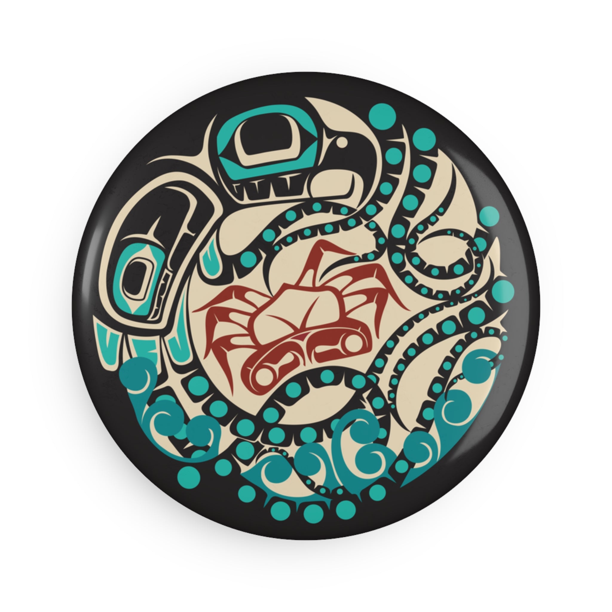 Round Metal Magnet (1 & 10 pcs) - Classic Tribal Octopus Print - Northern Spiritlines™