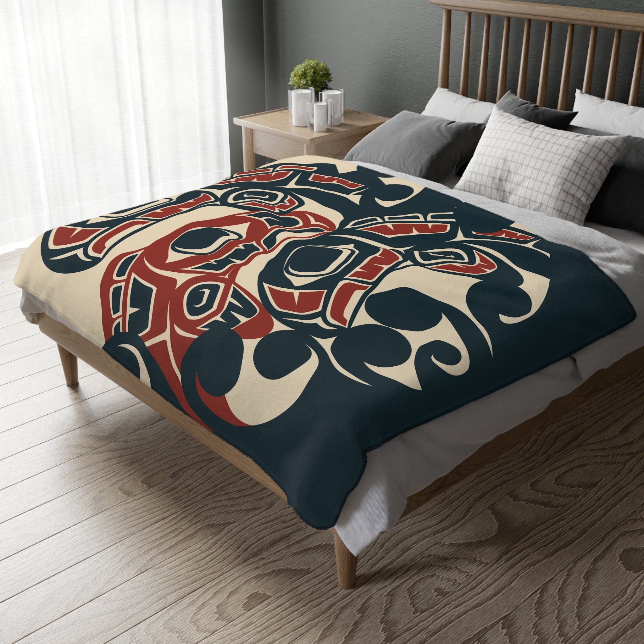 Reversible Coral Fleece Blanket |Tribal Salmon | Northern Spiritlines™ Signature