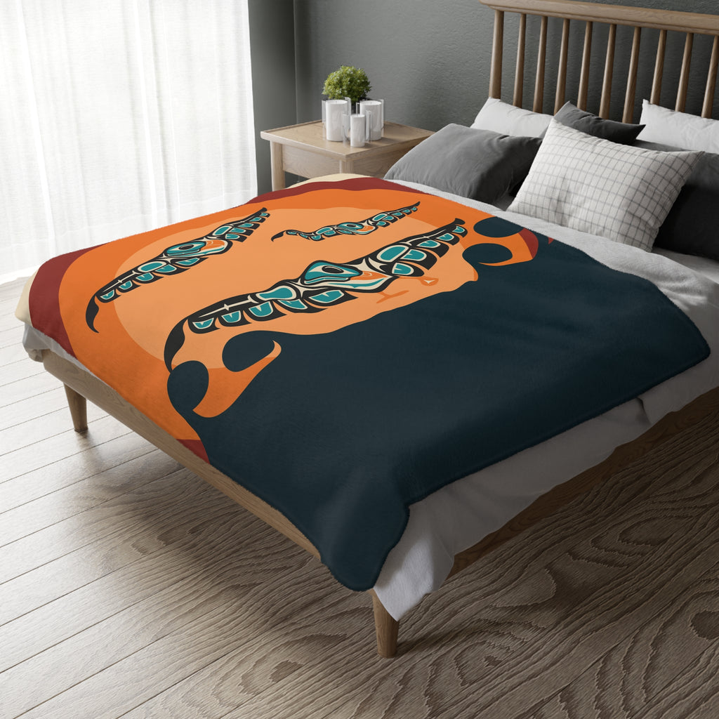 Reversible Plush Blanket - Classic Tribal Puffins - Northern Spiritlines™