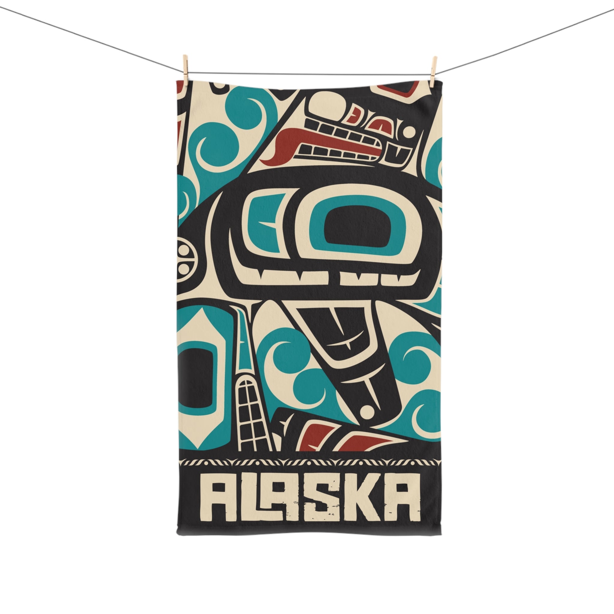 16x28" Polycotton Hand Towel - Rustic Alaska Tribal Orca - AK State Line™ Collection