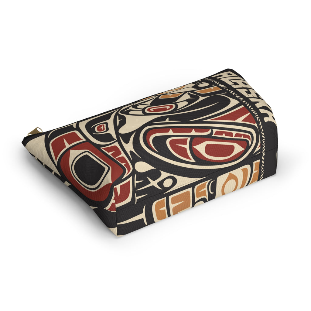 Travel Accessory Zipper Pouch - Rustic Alaska Tribal Raven - AK State Line™ Collection