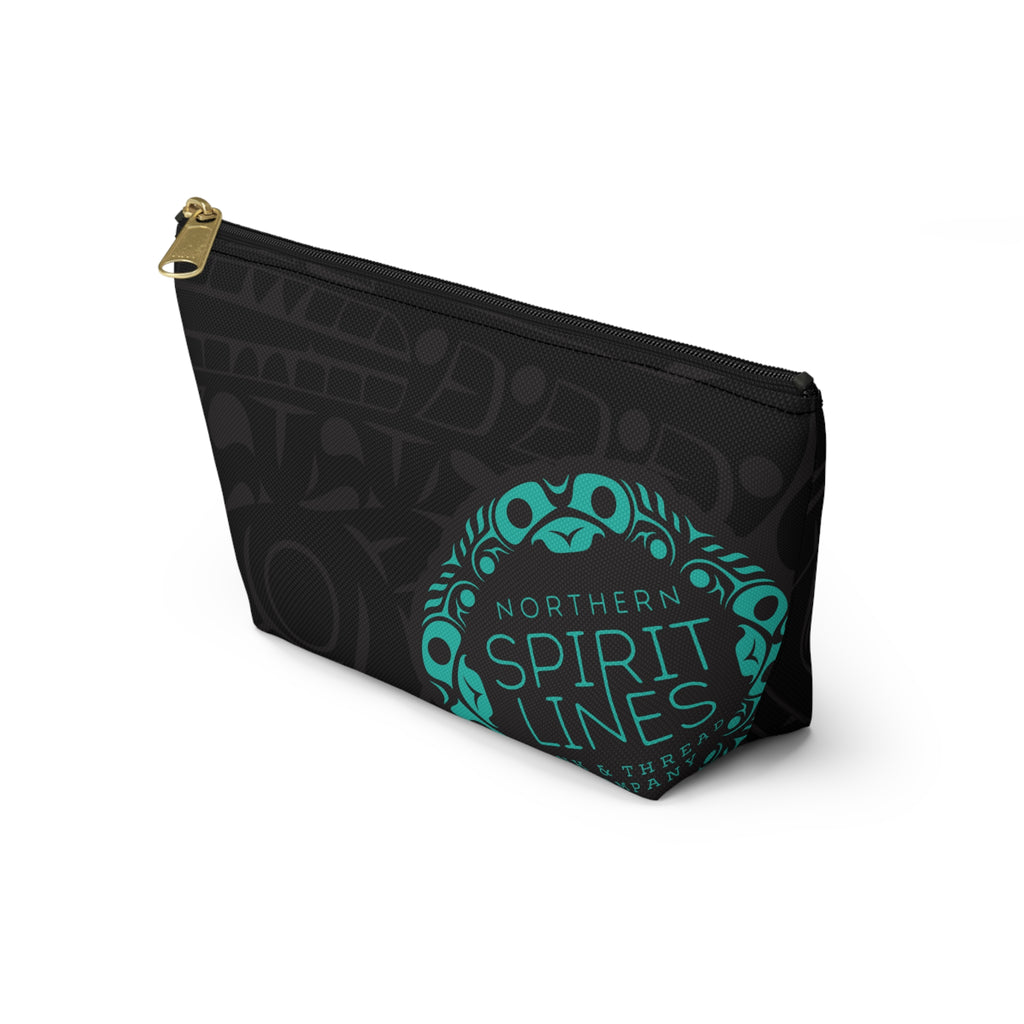 Travel Accessory Zipper Pouch - Classic Tribal Smoky Print with Teal Logo - Northern Spiritlines™