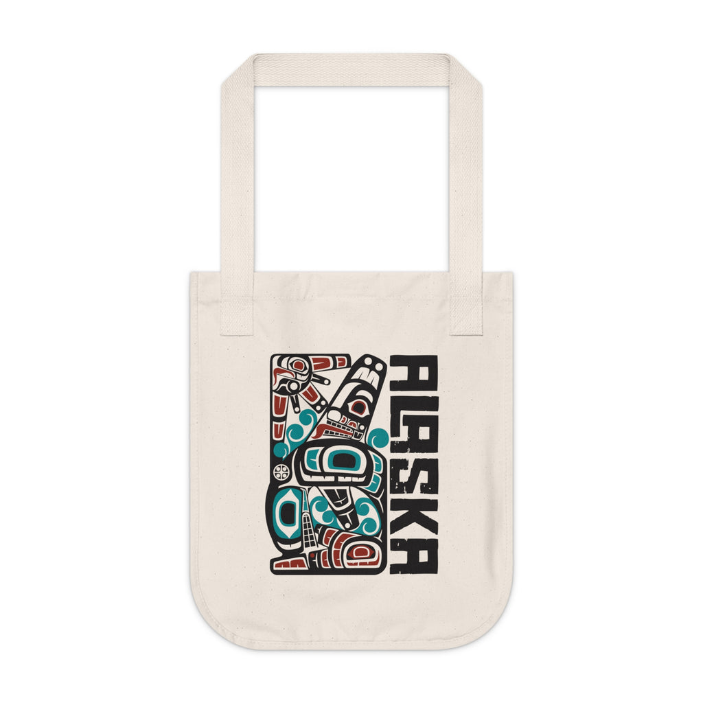 Organic Canvas Tote Bag - Rustic Alaska Tribal Orca - AK State Line™ Collection