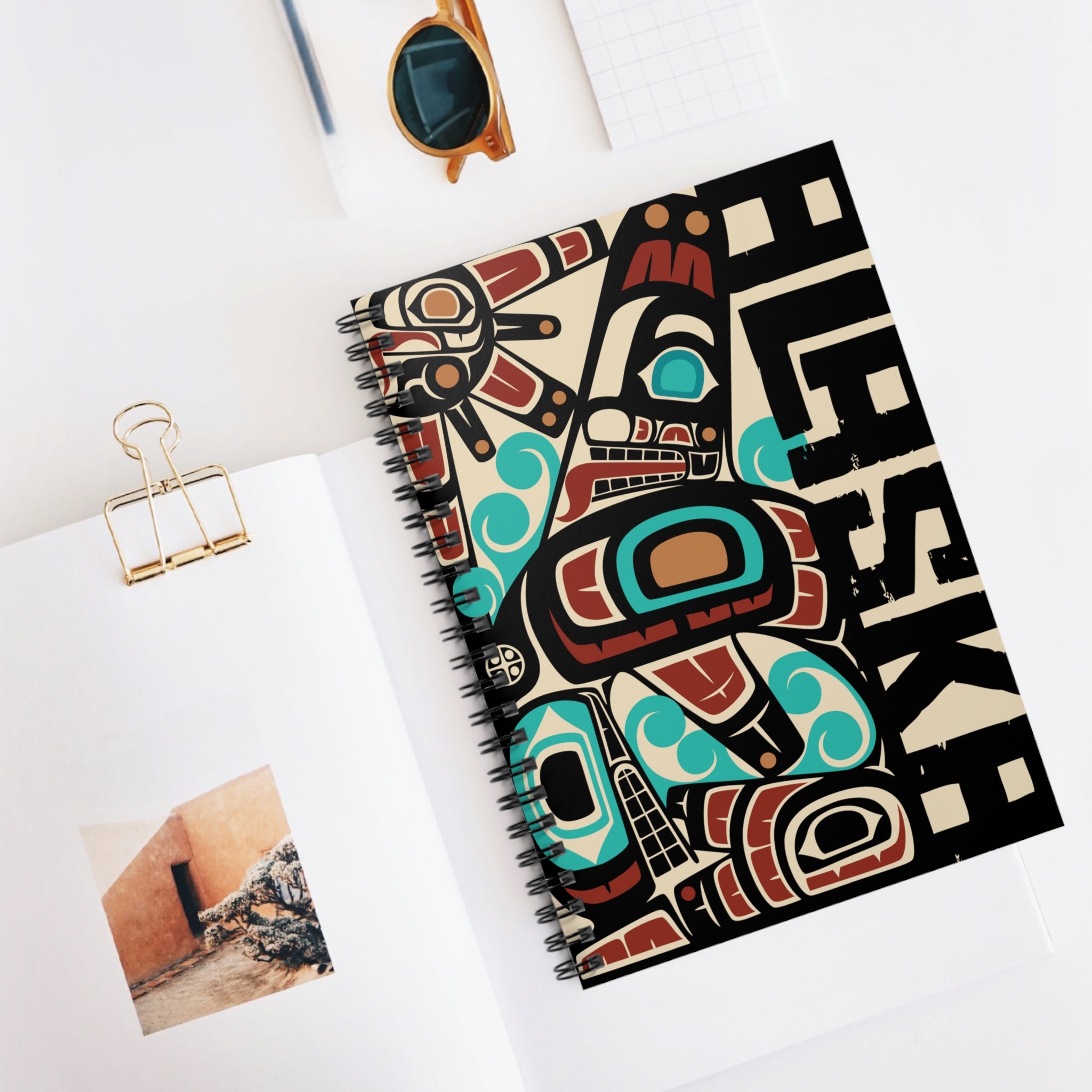 Spiral Notebook, Journal - Alaska Tribal Orca - AK State Line™ Collection