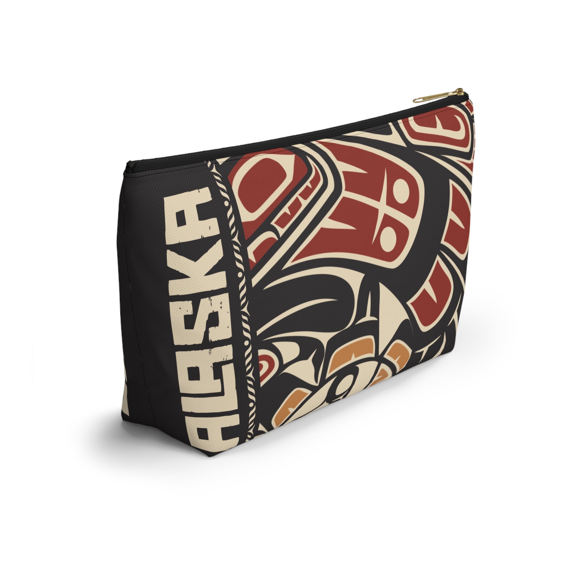 Travel Accessory Zipper Pouch - Rustic Alaska Tribal Raven - AK State Line™ Collection