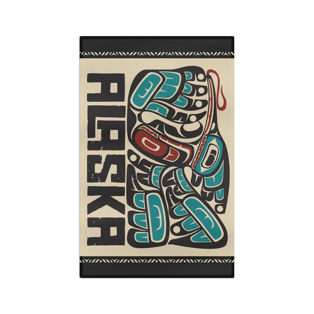 Microfiber Tea Towel - Rustic Alaska Tribal Hummingbird - AK State Line™ Collection