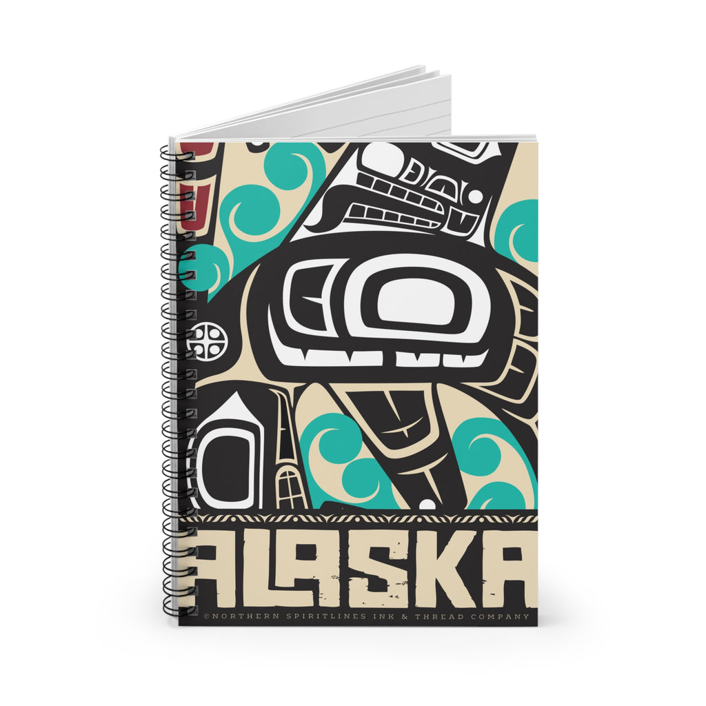 Spiral Notebook, Journal - Rustic Alaska Tribal Orca - AK State Line™ Collection
