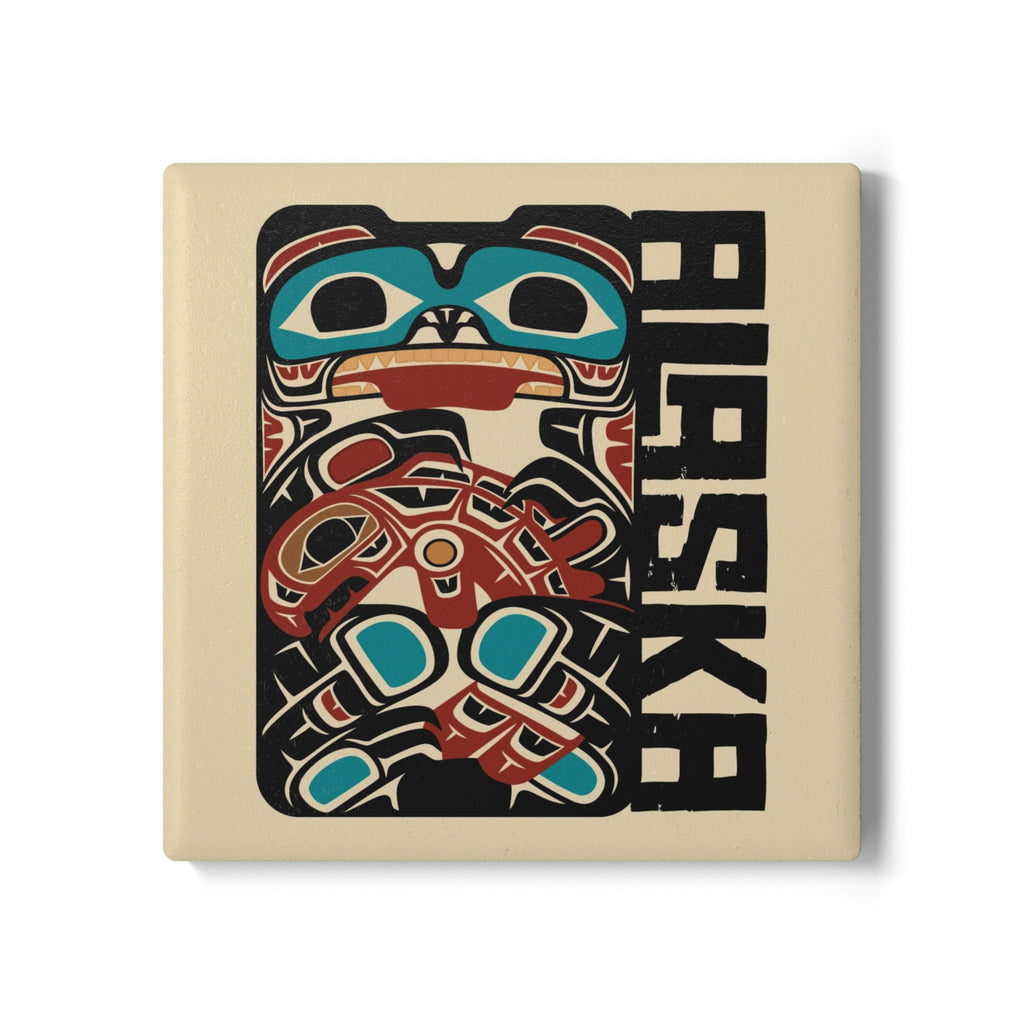 Ceramic Coaster | Alaska Tribal Bear & Salmon | Stateline Collection