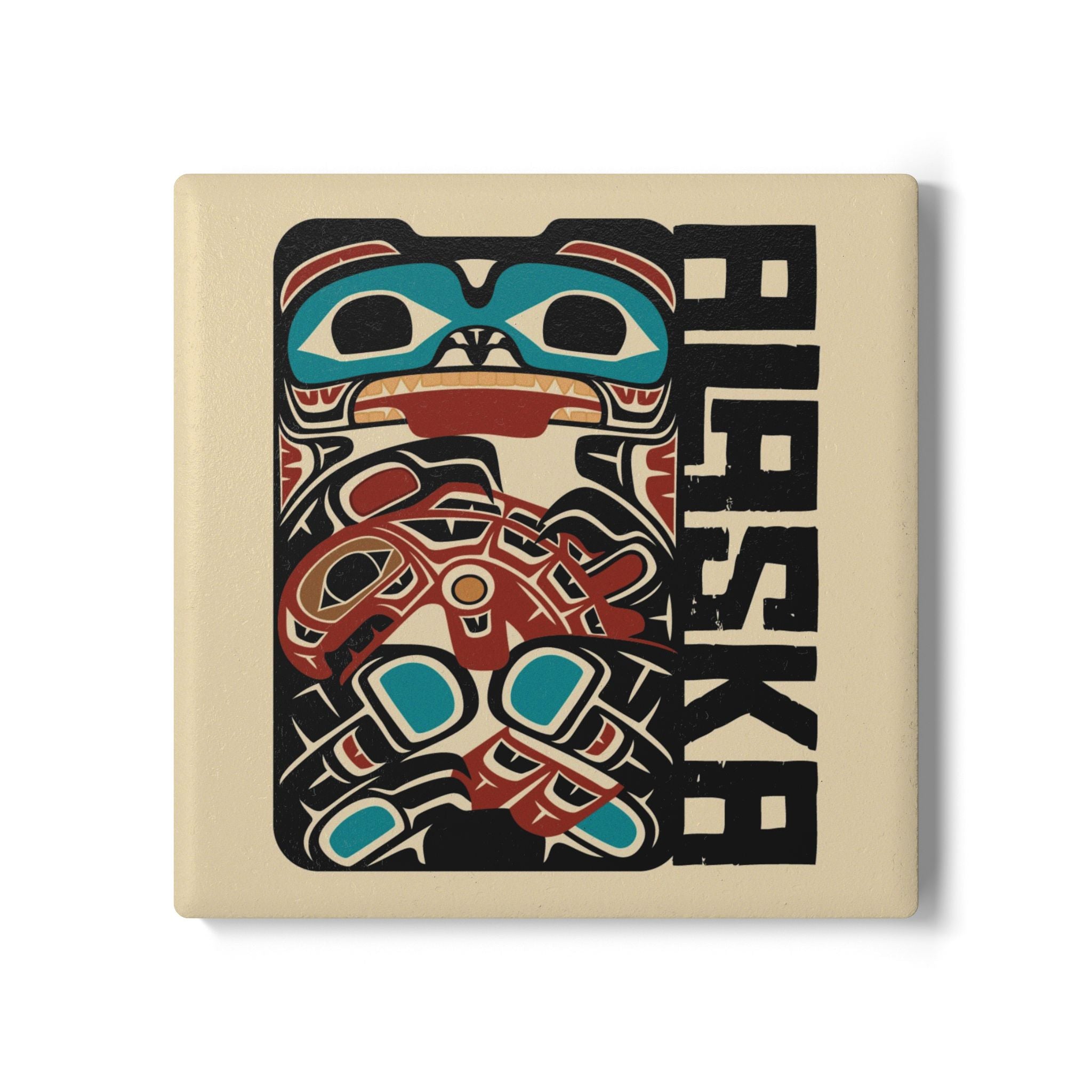 Ceramic Coaster | Alaska Tribal Bear & Salmon | Stateline Collection