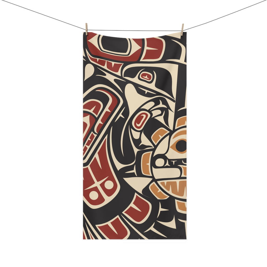 Mink-Cotton Bath Towel - Classic Tribal Raven Print - Northern Spiritlines™