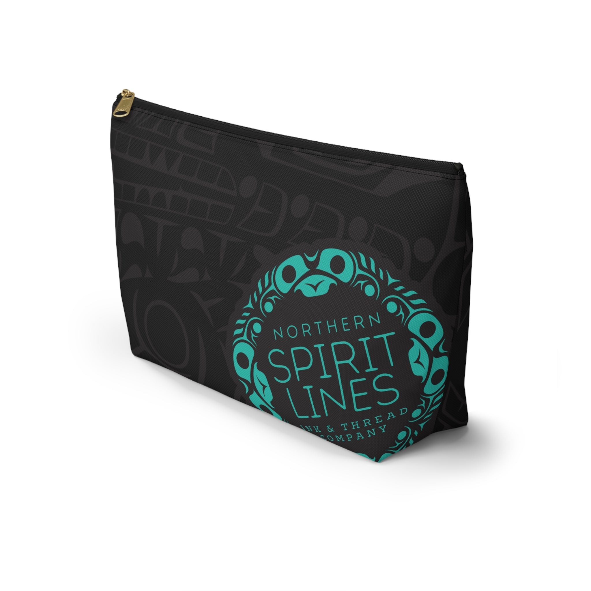 Travel Accessory Zipper Pouch - Classic Tribal Smoky Print with Teal Logo - Northern Spiritlines™