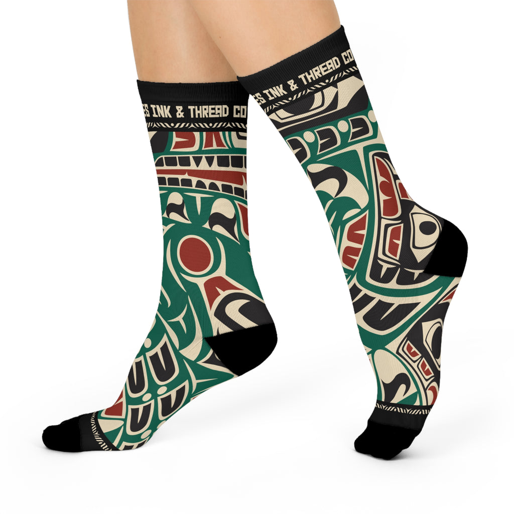 Crew Socks - Cushion Bottom - Classic Tribal Sea Monster Print - Northern Spiritlines™