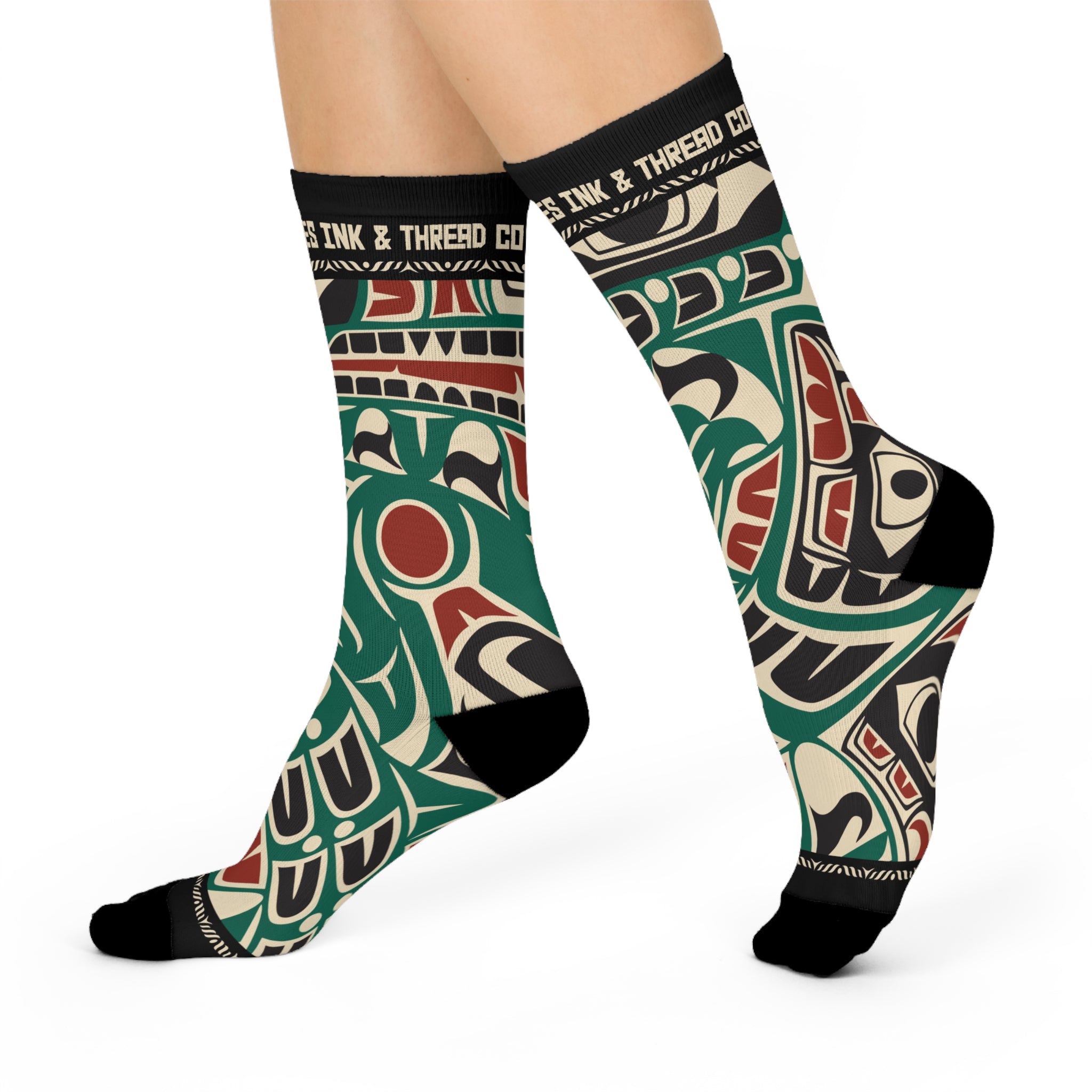 Crew Socks - Cushion Bottom - Classic Tribal Sea Monster Print - Northern Spiritlines™